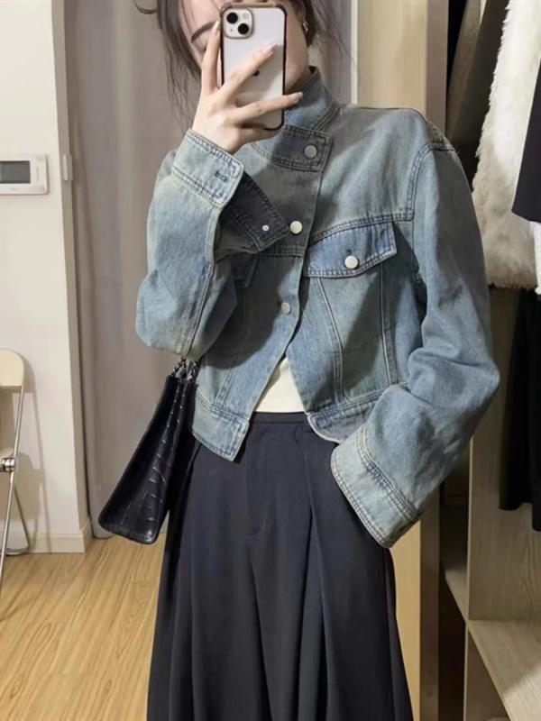 デニムジャケット レディース 春夏 トップス 綿混 接触冷感 デニムブルー 長袖 POLO領 ゆったりシルエット 普通丈 軽量 吸湿速乾 チック 気質 高級感 百搭 早春 普段使い カジュアル 復古風 ノスタルジック ストリートスタイル レイヤード コー