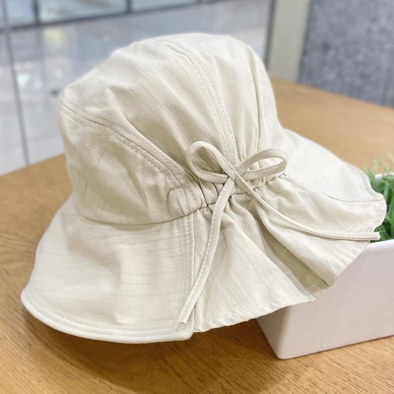Rakuten - レディース 春夏 漁夫帽 バケットハット かわいい 蝶結び リボン デザイン 防晒 遮阳 日よけ 速乾 透気 綿 ポリエステル 混合 素材 ブラック ベージュ ホワイト カーキ カラーバリエーション 56-58cm サイズ 夏 紫外線対策 風防 虫除け