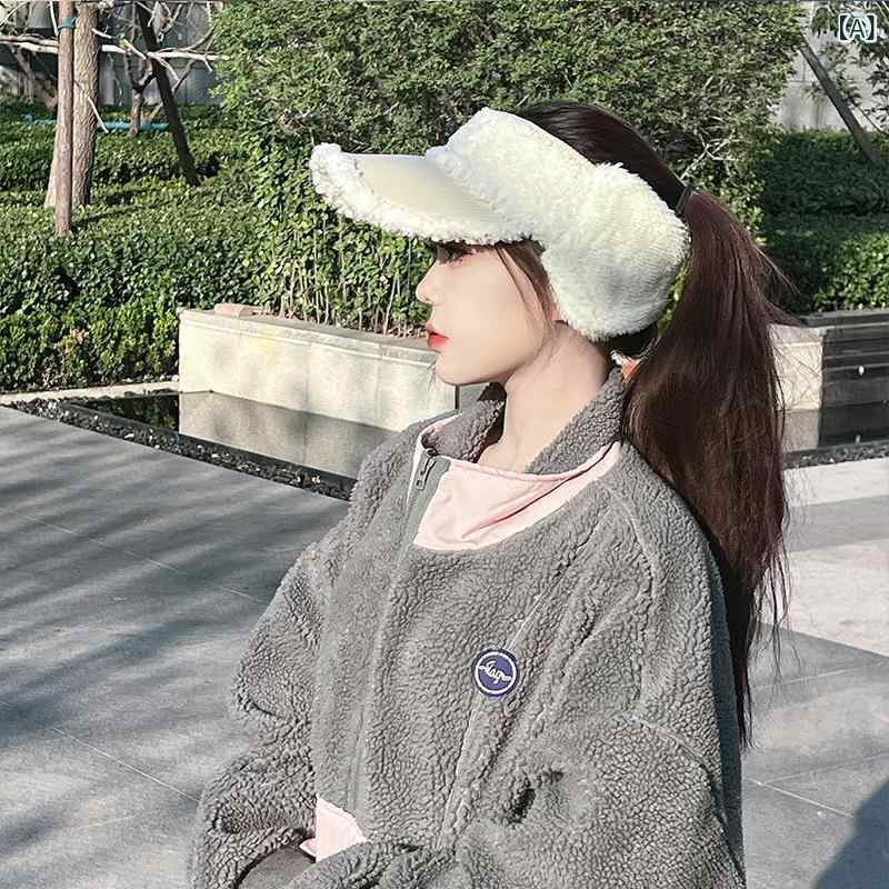 Cap - レディース 秋冬 灯芯绒 キャップ 耳付き 保暖 防風 無頂 加長檐 鴨舌帽 画家帽 毛绒 ミリタリー コットン混 ポリエステル メンズライク 普段使い 通勤 通年 暖か 風通し 調整可能 ベーシック コーデ 米白 ブラック カーキ ユニセックス ファッ