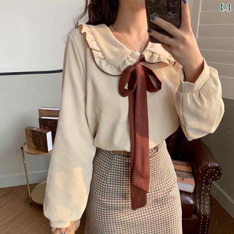 シャツ 女性用 春夏 秋冬 通勤用 灯芯绒 フレンチスタイル 復古 デザイン ドールカラー ロングスリーブ トップス 気質 都市風 単排ボタン 純色 プリント加工 かき色 軽量 伸縮性 吸湿速乾 プレーンシルエット シャツ袖 長袖上衣 2