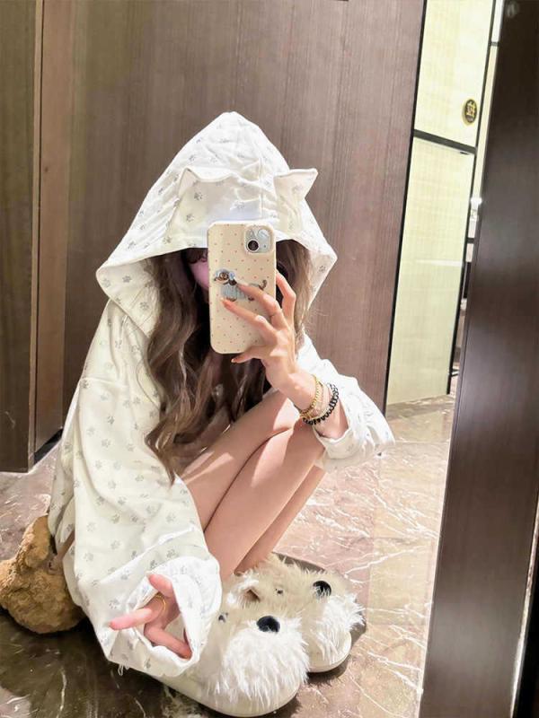 レディース 外套 春夏 フラワー柄 猫爪 プリント フーディー 薄手 長袖 ジッパー ゆったり トップス 気質 通勤風 快適 休闲 ポリエステル 再生繊維 杏色 軽量 伸縮性 吸湿速乾 ビッグシルエット 普段使い 部屋着 アウトドア かわいい カジュアル