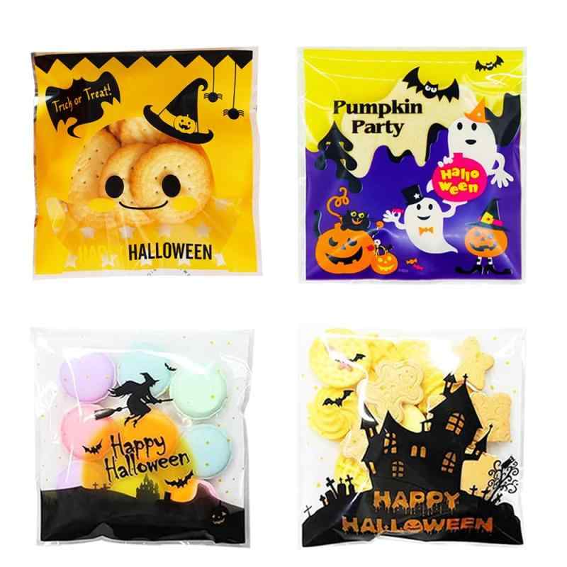 ISHR ハロウィン ラッピング袋 4種類100枚 キャンディーバッグ お菓子袋 半透明 自己接着  ...