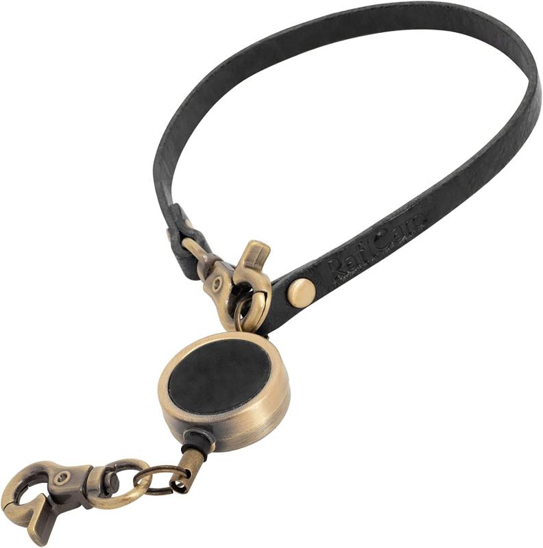 [RafiCaro] リールストラップ 45cm 伸びる リール付き ショートストラップ 伸縮 本革 イタリアンレザー アンティーク調 メンズ レディース