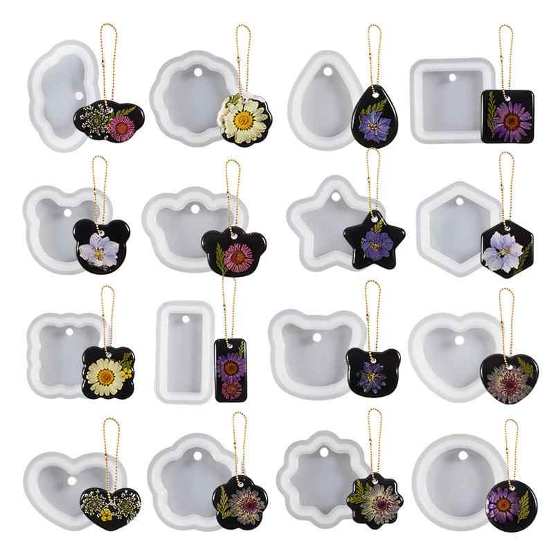 レジン シリコンモールド 長方形 ハート 正方形 丸 楕円形 シールド レジン モールド 穴あき シリコン ..