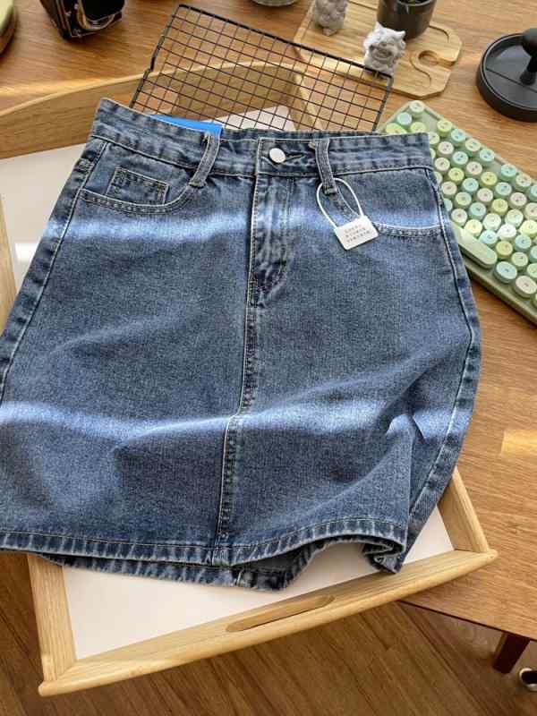 Skirts - スカート レディース 牛仔 半身 夏 梨形 高腰 スリム Aライン 包臀 短丈 デニム 綿素材 ミディアムストレッチ フレッシュ スイート ガール ユース ライトブルー 洗い加工 クラシック 普段使い カジュアル 軽量 通勤