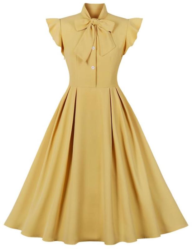 [Sorosis] レトロワンピース レディース 夏 1950s ロカビリーワンピース Vネック ひざ丈 フレア ノースリーブ リポン付け 可愛い おしゃれ エレガント カクテルドレス 通勤通学 カジュ