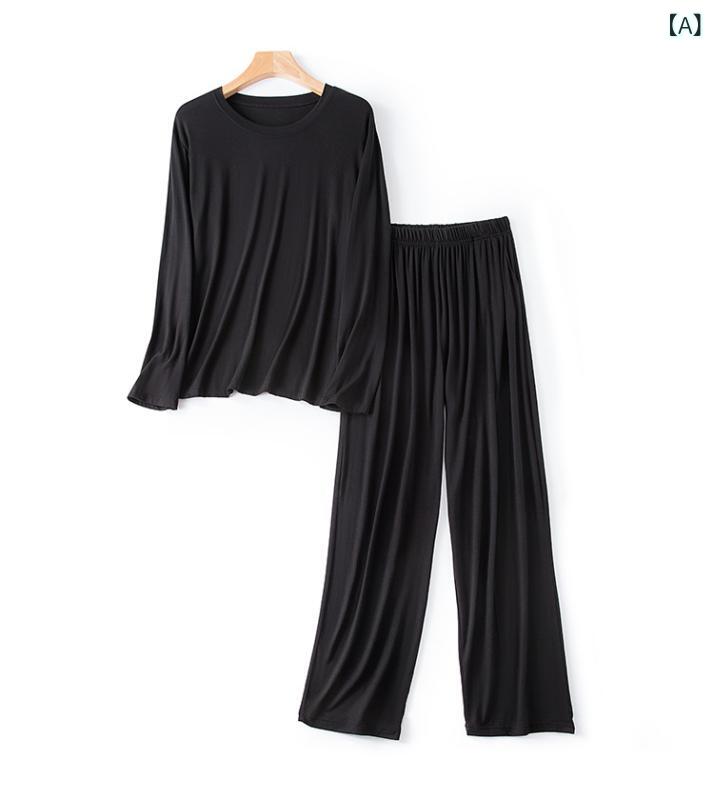 メンズパジャマ 長袖Tシャツ 長ズボン セット 男性用 薄手 粘膠繊維 透気性 丸首 ...