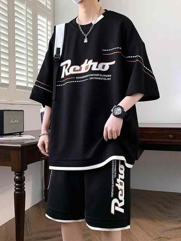 ・スタイル: 運動休闲・厚さ: 普通・パンツ丈: 5分丈/中丈・上衣スタイル: Tシャツ・袖丈: 短袖・フード: なし・主な素材: ポリエステル・主素材成分: ポリエステル95%以上・適用シーン: 休闲・カラー展開: ブラック、ホワイト、ブラウン・サイズ展開: M、L、XL、2XL、3XL、4XL、5XL、6XL、7XL、8XL・カテゴリ: メンズカジュアルセット