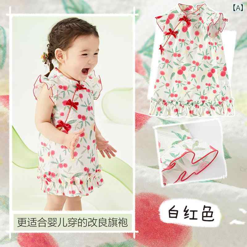 女児 ワンピース チャイナドレス 風 夏 女の子 子供 服 無袖 純綿 柔軟 素材 かわいい 花柄 プリンセス スカート フレア デザイン ピンク系 グリーン系 3〜8歳 100〜140cm 通気性 軽量 日常使い かわいい 夏服 女児 トップス スカー