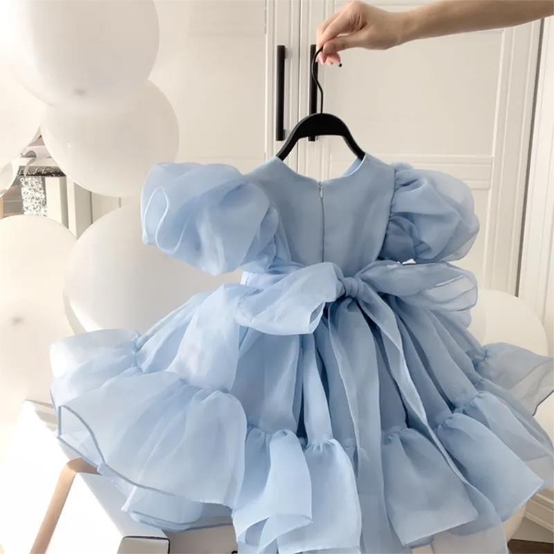 女児 プリンセス ワンピース 女の子 子供服 春夏 夏用 軽量 吊り下げ式 背心 デザイン Aライン スカート プリーツ加工 ウール混 コットン 風 綿混紡 素材 純色 プリント ライトブルー ピンク 七色 かわいい 甘め シルエット 姫風 ベビー 女児