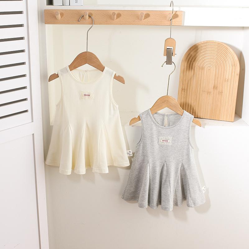 Other - 女児用 ワンピース 夏用 女ベビー 薄手 かわいい 夏服 スタイリッシュ 1歳 幼児 小さめ 無袖 Aライン 綿素材 純色 柔らかい 接触冷感 米白 浅灰 軽量 吸湿速乾 通気性 部屋着 普段使い ベビー服 トップス スカート 女の子 赤ちゃん 子供服