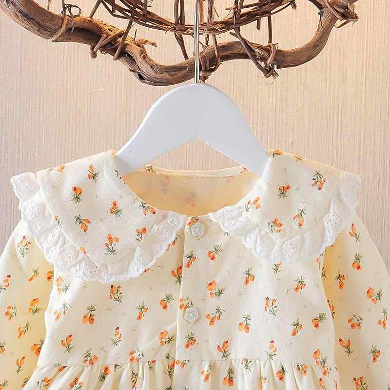 Dresses - 女児 ワンピース 女の子用 春夏 長袖 吊帯 背心 綿 ポリエステル 混紡 生地 Aライン スカート フリル 花柄 プリント ピンク 桜花 色 オレンジ 系 かわいい プリンセス スタイル 甘め 洋気 デザイン 1-3歳 73-100cm 対応 軽やか