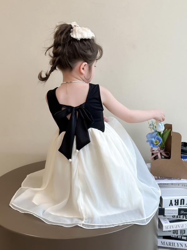 Dresses - 女児用 ワンピース 女の子 夏 法式 黒 ノースリーブ プリンセス スカート Aライン コットン 接触冷感 かわいい 純色 無地 軽量 通気性 伸縮性 3〜8歳 100〜140cm コットン50% 酵素洗い 実寸モデル撮影 現行在庫 女児スカート