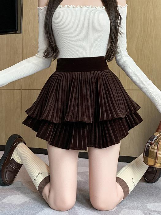 乐天商城 - スカート 女性用 半身スカート 春夏秋冬 シフォン ベロア 切り替え Aライン プリーツ レイヤード ケーキスカート フレア ミディ丈 黒 ブラウン 軽量 伸縮性 ハイウエスト スリムフィット フレアシルエット 私服 レイヤードスタイル 快適 普段使い