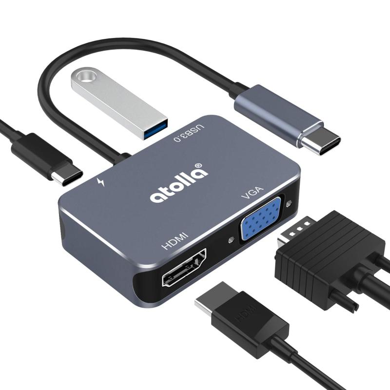 USB C ハブ,atolla USB Type C HDMI 変換アダプター 「4K@30Hz HDMI+1080P VGA+USB3.0 5Gbps+60W出力 TYPE-C Power Delivery」USB-C to HDMI タイプc 変換ア