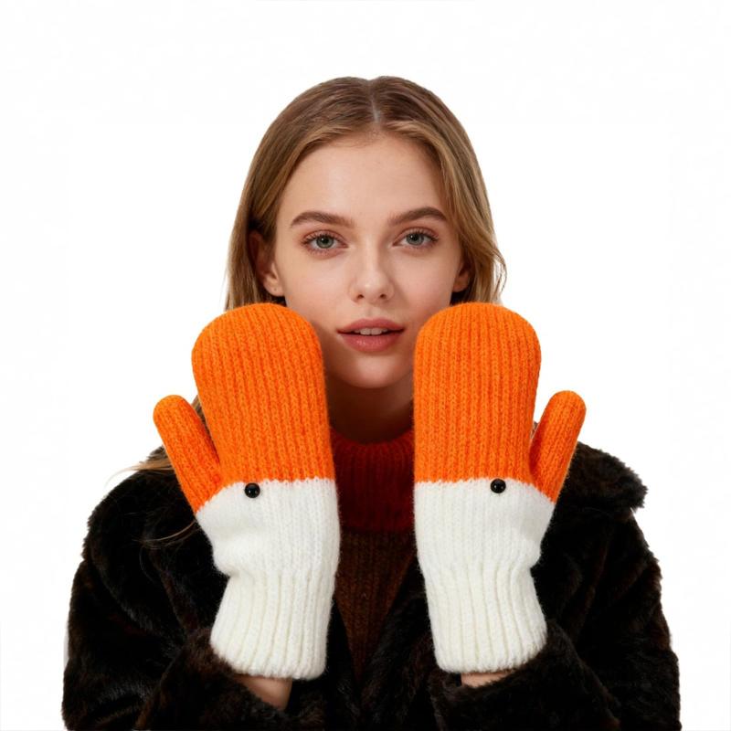 [FakeFace] ミトン 可愛い ガチョウ 毛糸手袋 秋 冬 防寒グローブ ボア 防風・保温性 自転車 通学通勤 ..