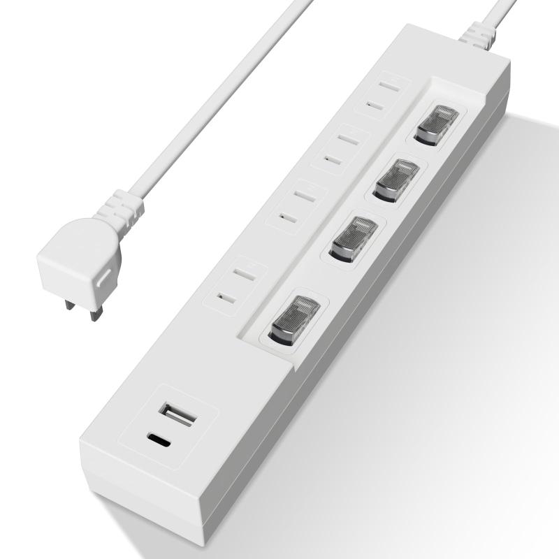 【ヒカリテラス】 PD対応 節電スイッチ付 シャッター付電源タップ 雷ガード USB付 Type-C 20WPD出力 US..