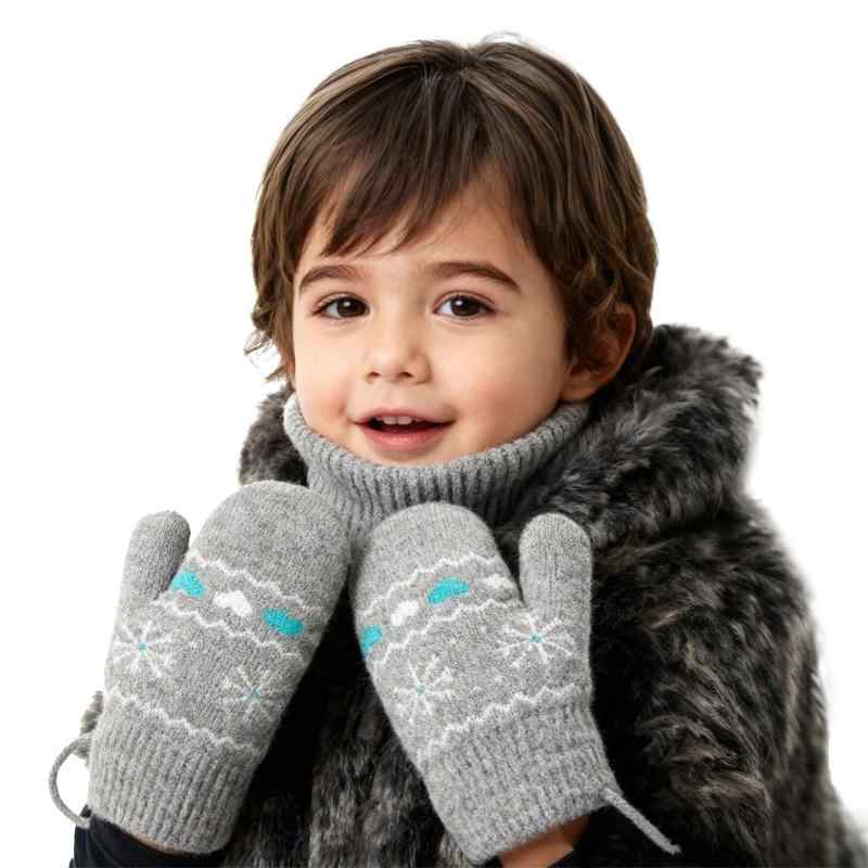 [FakeFace] ミトン 手袋 赤ちゃん 1~3歳 秋 冬 ニット手袋 雪の結晶模様 防寒グローブ 防風保温 ベビー..
