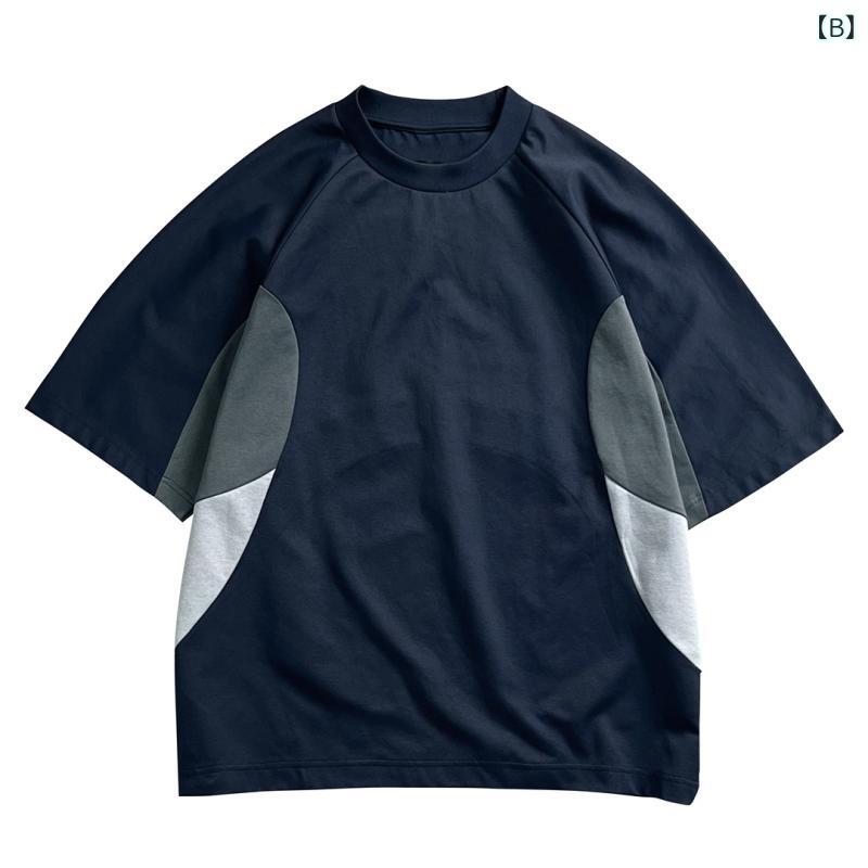 メンズ Tシャツ 短袖 夏用 接触冷感 速乾 抗菌 綿混紡 切り替え ヒョウ柄 ピンクベージュ ネイビー ゆったりシルエット 透気性 吸湿排汗 スポーツ レジャー カジュアル