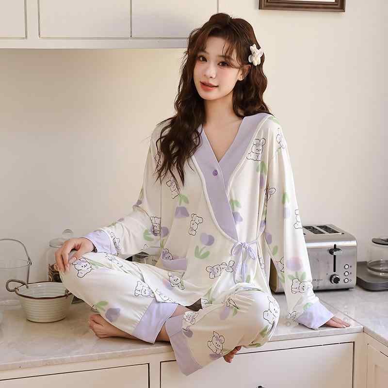 パジャマ レディース 産後 授乳服 セットアップ 和服スタイル 春夏 モダール 部屋...