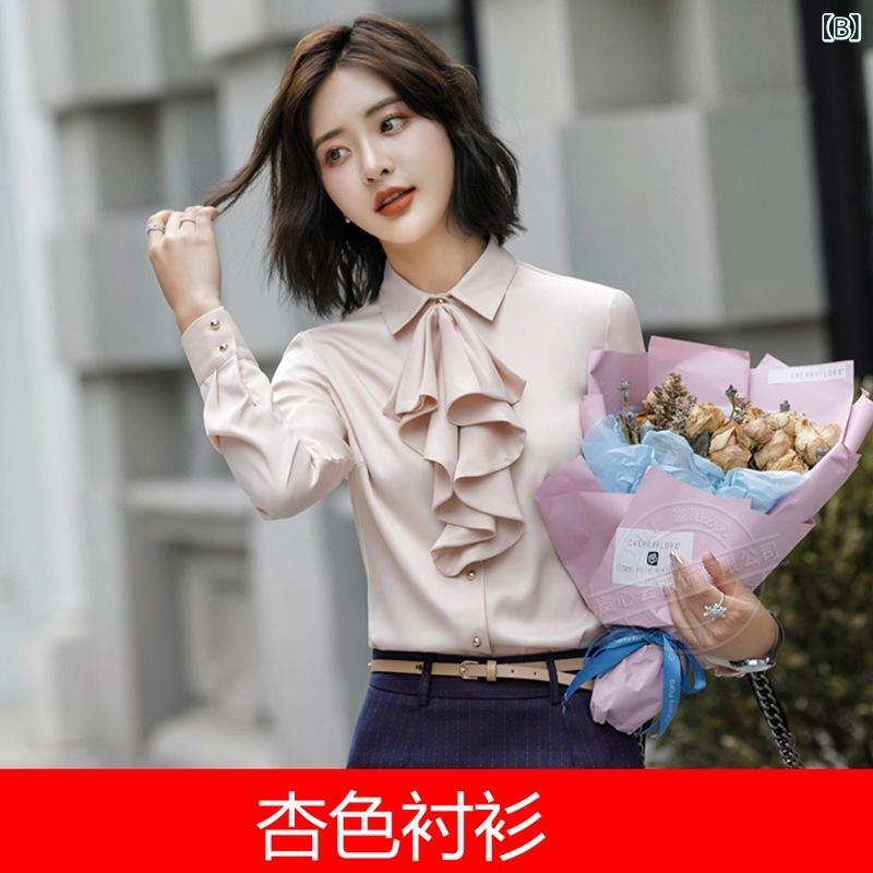 シャツ レディース 長袖 プリーツ襟 スリム ビジネス 事務服 トップス ブラウス きれいめ 細見え オフィス 仕事用 スタイル 韓国風 秋 fork-br-11061695 フォークBR サンプル画像3