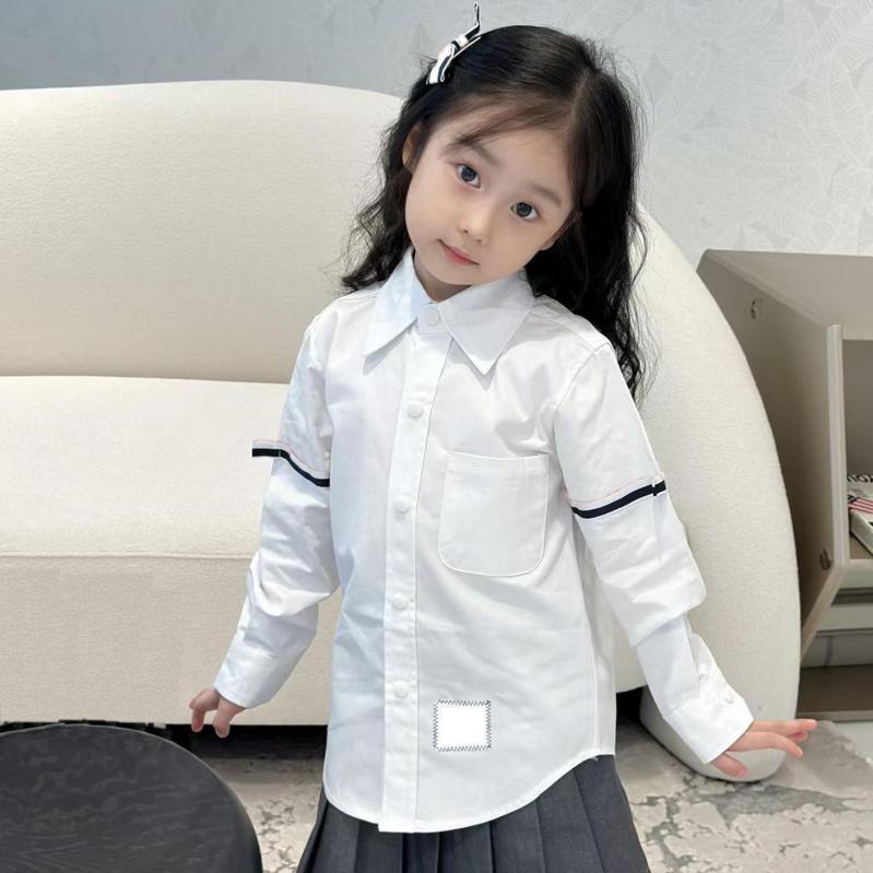 乐天商城 - 子供服 キッズ 男女兼用 学院風 長袖 襟付き トップス シャツ 綿 柔らかい 普通厚 条紋 切り替え 長ズボン プリーツスカート 3点セット 秋冬 秋 冬 通学 普段使い カジュアル ホワイト ライトブルー グレー 100cm 110cm 120cm