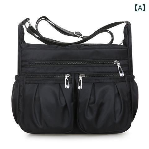 ショルダーバッグ レディース 中年女性用 軽量 牛津布 ナイロン 帆布 大型 馬鞍型 斜めがけ 街頭ファッション 普段使い ビジネス 通勤 切り替え シワ加工 ブラック パープル ブライトパープル ミリタリーグリーン ネイビー レッド 秋冬
