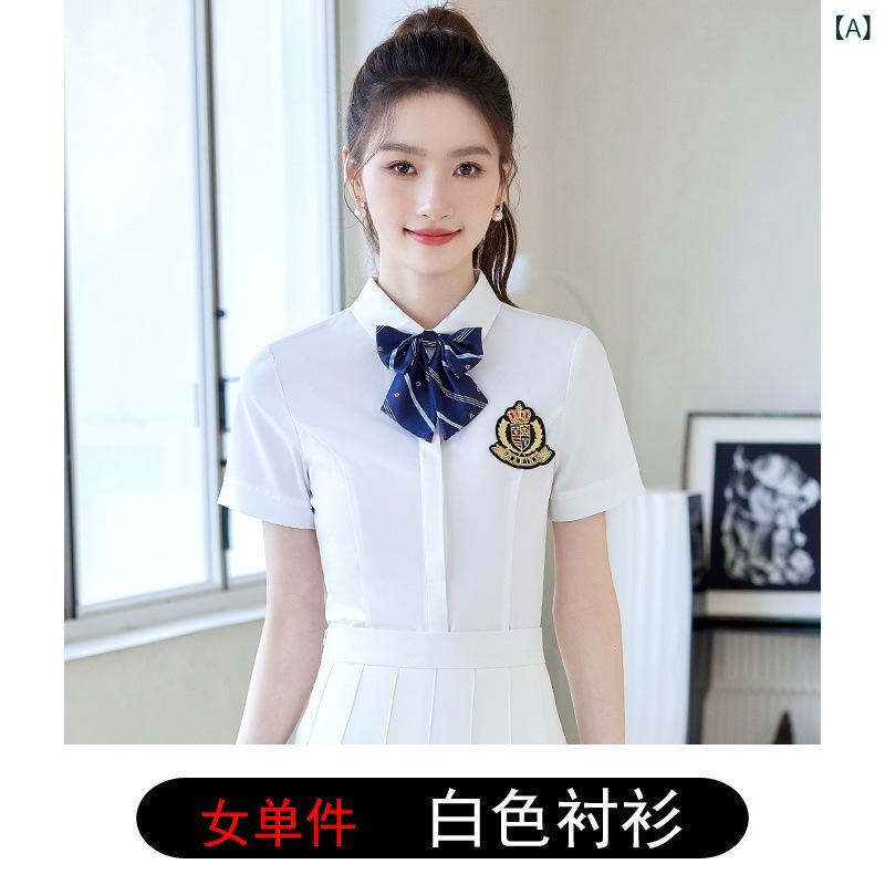 迷你裙 - 春夏 ユニセックス 制服 セット 馬甲 百褶スカート 短袖シャツ パンツ 学院風 通勤用 修身デザイン 気質優雅 ポリエステル ストレッチ素材 白色 グレー ブラック ネイビー 短めスカート ゆったりフィット OLスタイル 日常使い 軽量 吸湿速乾 再生