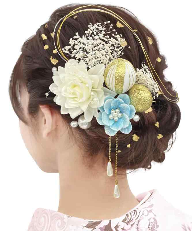 【Baramoly】成人式 髪飾り 浴衣 髪飾り 卒業式 振袖 水引 金箔 七五三 髪飾り ゴールド 和玉 かすみ草 袴 パール 着物 入学式 ボリューム感 かわいい ドライフラワー 髪飾りセット 浴衣 レディ