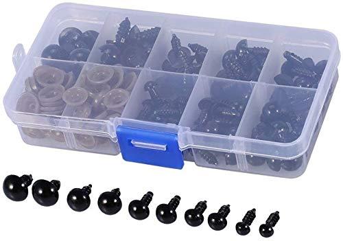 VEYLIN ぬいぐるみ目 人形の目 ドールアイ さし目 ブラック 目玉 さし鼻 動物鼻 プラスチックノーズ DI..