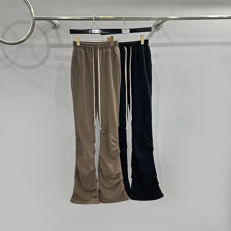 レディース 春夏 コットン 95% メンズライク ダーク グレー ストレッチ ミディアム厚 ロングパンツ フレア ドローストリング プリーツ スリム ロング丈 ワイドレッグ ゆったり シルエット 吸湿速乾 軽量 ストレッチ 普段使い ストリート ファッシ