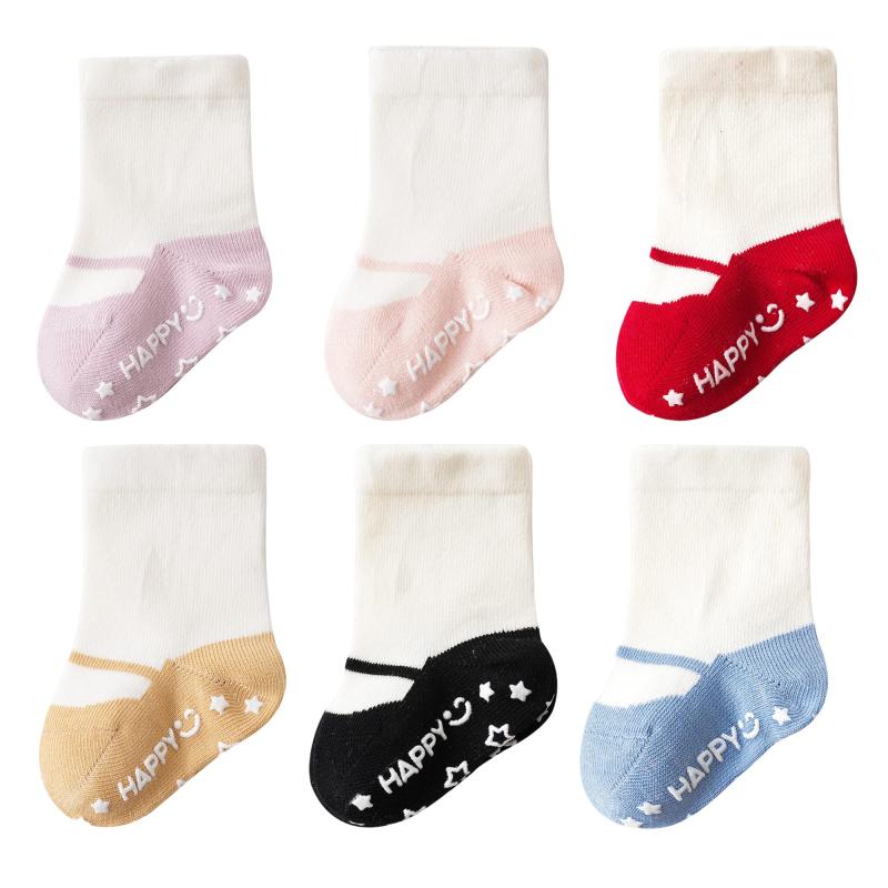 [ZGKULAEAOW] ベビーソックス 滑り止め付き 女の子 男の子 クルーソックス カラー無地 ベビー靴下新生児 赤ちゃん バレエ シューズ風 3足セット