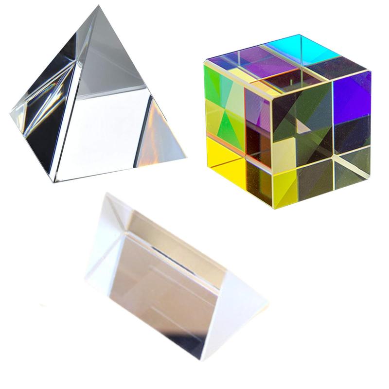 Quikaboo プリズムセット 三稜鏡 光学ガラス 角柱 プリズム 虹造り 三角プリズム 立方体 虹 教学ツール