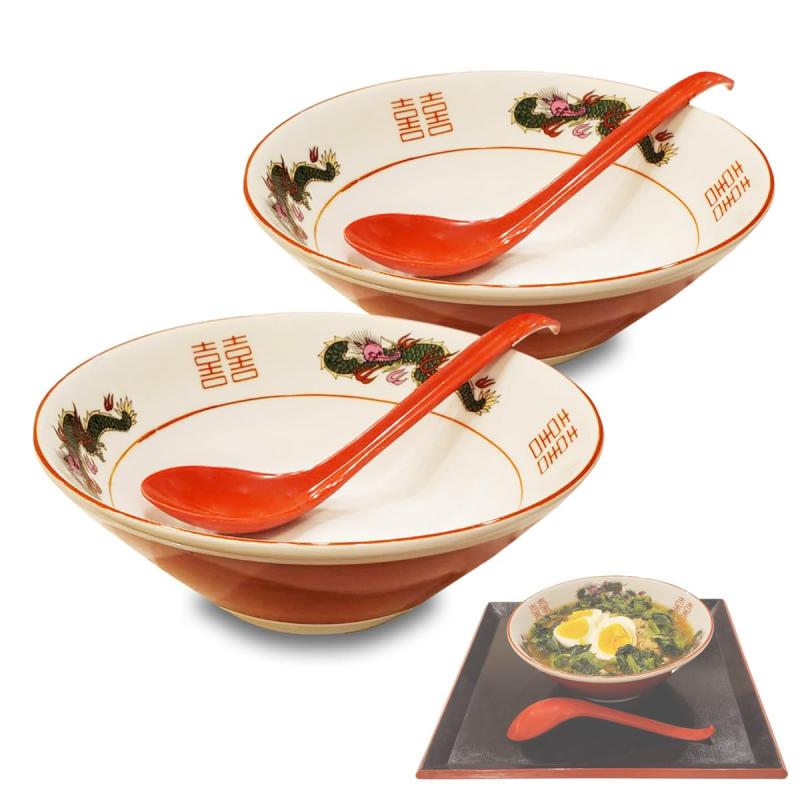 MMmall ラーメン丼 ラーメンどんぶり The 中華そば の器 底に沈まないロングレンゲ付きのサムネイル