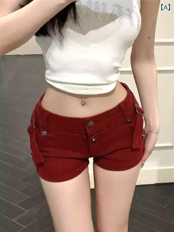 デニム ショートパンツ 女性用 夏 赤 低腰 ...の紹介画像2
