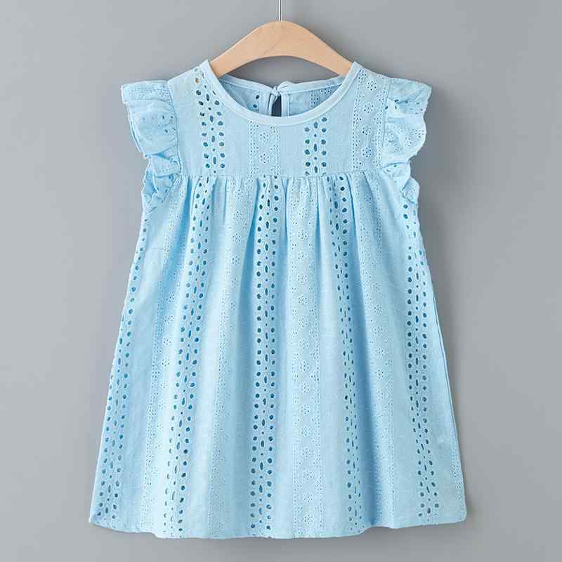 Dresses - 女の子 ワンピース 夏用 子供服 コットン混紡 無袖 Aライン スカート 飛袖 花辺 デザイン かわいい スタイル 赤 ライトブルー 3-8歳 中小童 春夏 シーズン 軽量 通気性 普段使い 女児 ドレス トップス スカート 組み合わせ 伸縮性 素材 ピ