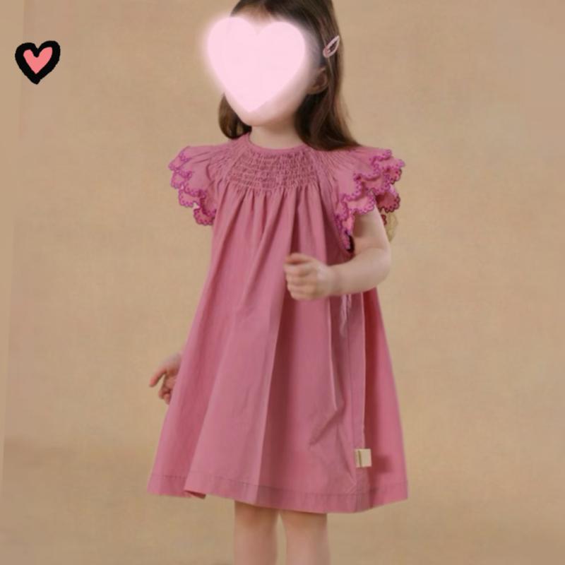 女児 ワンピース キッズ 女の子 夏 春夏 ピンク 純色 綿100% 接触冷感 柔軟素材 無袖 Aライン スカート ふんわり 袖なし かわいい 洋気 潮 子ども服 通学 普段使い 軽量 伸縮性 吸湿速乾 ビッグシルエット Vネック ハイウエスト 室内 屋