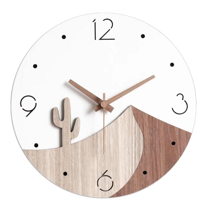 Danmukeji 壁掛け時計 おしゃれ かわいい 人気 北欧 静音 木製 時計 円形 無枠 3D立体 砂漠のサボテン..