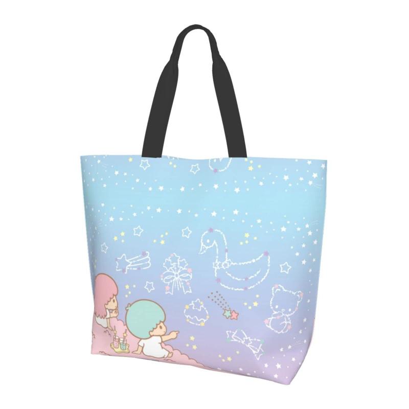 [MINIER] リトルツインスターズ キキララ エコバッグ レディーストートバッグ ショルダーバッグ 大容量買い物バッグコンビニバッグ 軽量防水 手提げバッグショッピングバッグ多機能ポータ