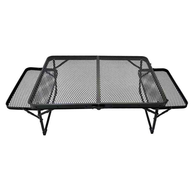 OUTDOORSHIN アイアンメッシュ ミニテーブル サイドテーブル付き拡張可能 焚き火 耐熱テーブル 一体型折りたたみ 机 軽量 コンパクト キャンプ アウトドア