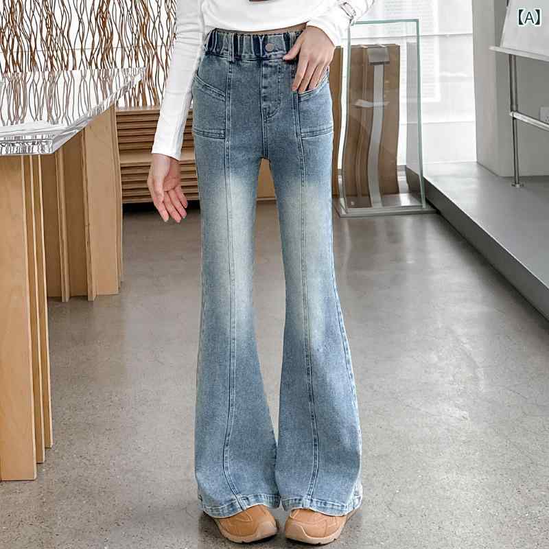 女児 キッズ 牛仔パンツ 喇叭パンツ フラワー...の紹介画像2