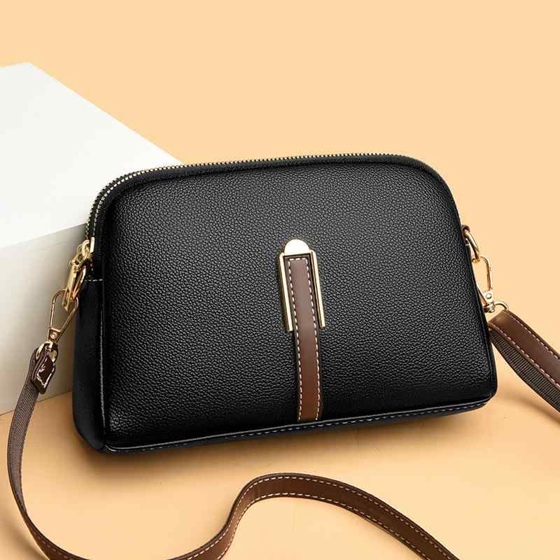ショルダーバッグ 女性用 ベーシック ベシェル型 中型 ソフト 斜めがけ 日常使い 黒 赤 カーキ ブルー ポリエステル ジッパー シングルストラップ 立体ポケット コンパクト 軽量