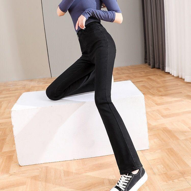 レディース デニムパンツ 微喇 ハイウエスト ブ...の商品画像