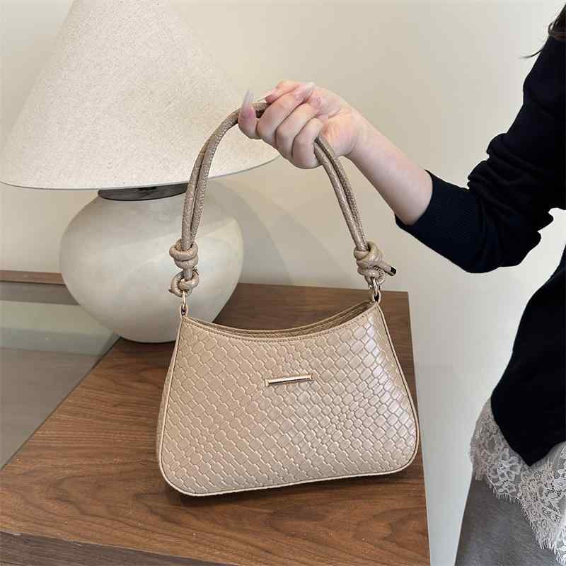 VANESSA BRUNO - バッグ レディース 韓国風 シンプル 横型方形 シングルショルダー 脇下 ハンドバッグ 織り柄 PU素材 ソフト ジップ開閉 携帯ポケット ポリエステル内張り シングルストラップ 日常使い ブラック ホワイト レッド カーキ ダークブラウン ライトブラウ