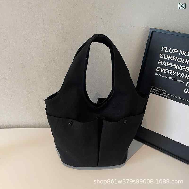 トートバッグ レディース 春夏 帆布素材 大容量 トート かわいい シンプル ブラック カーキ ホワイト グリーン 日常使い 通勤用 軽量 切り替えデザイン 携帯ポケット 磁扣開閉 肩掛け ハンドバッグ アクセサリー ショルダーバッグ