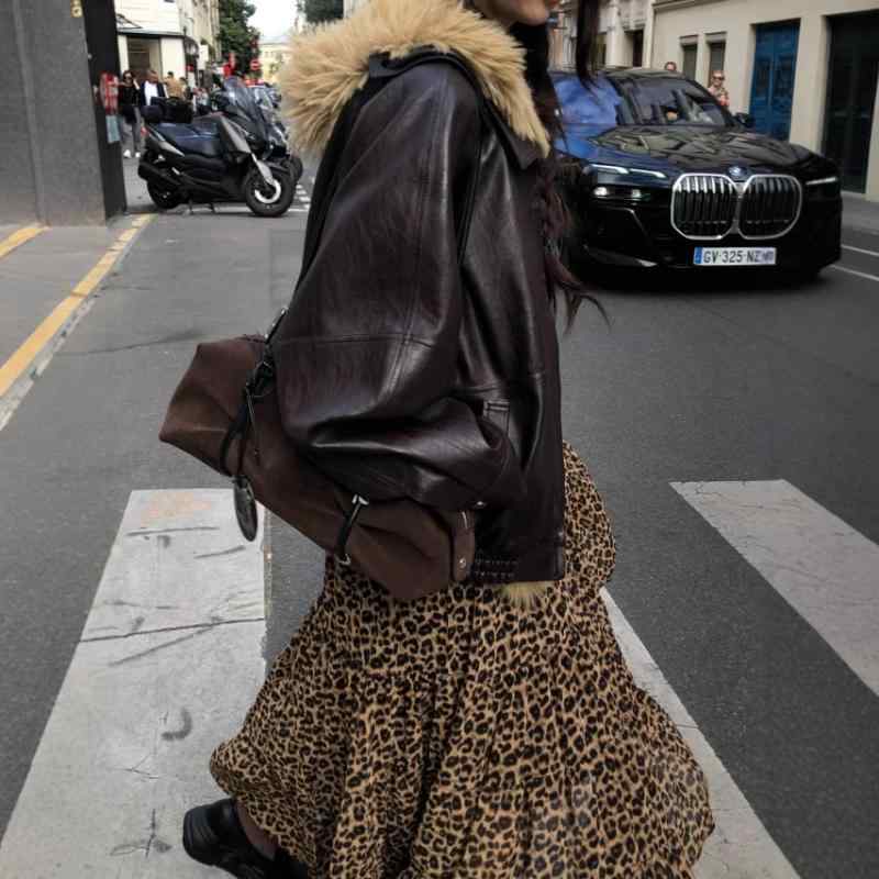 スカート 女性用 ヒョウ柄 Aライン プリーツ ロング 半身スカート 韓国風 気質 高級感 ハイウエスト 雪纺素材 秋冬 快適 ゆったりシルエット トレンド スタイリッシュ 日常使い 軽量 無弾性 画像色