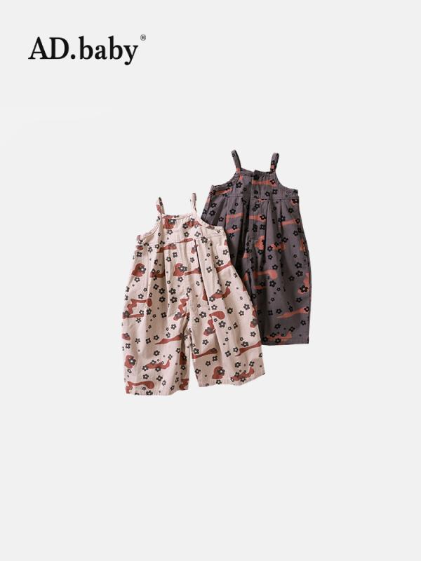女児用 吊り帯 ワンピース ジャンパースカート 綿素材 快適 柔らかい 花柄 プリント 七分丈 クロップドパンツ ハーレムスタイル ハイウエスト 軽量 伸縮性 春夏 春秋 通年 普段使い かわいい 女の子 キッズ 子供服 ベビー 1-3歳 80-130c