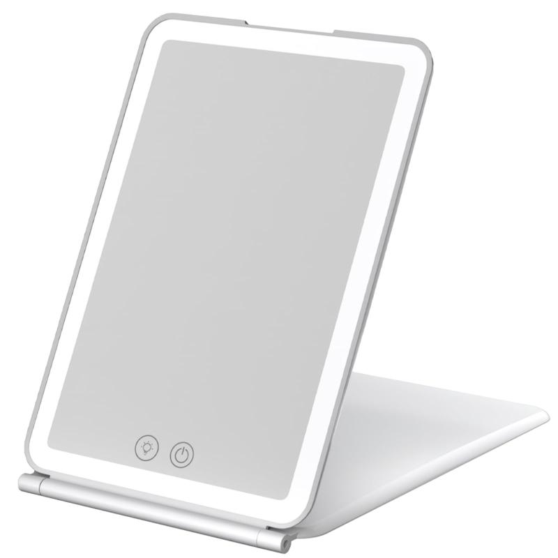 BBG.store 女優ミラー 卓上鏡 LEDライト付き 化粧鏡 折りたたみ式 軽量 メイク用 旅行用 コンパクト 自立式 小型鏡 明るさ調整 スタンドミラー