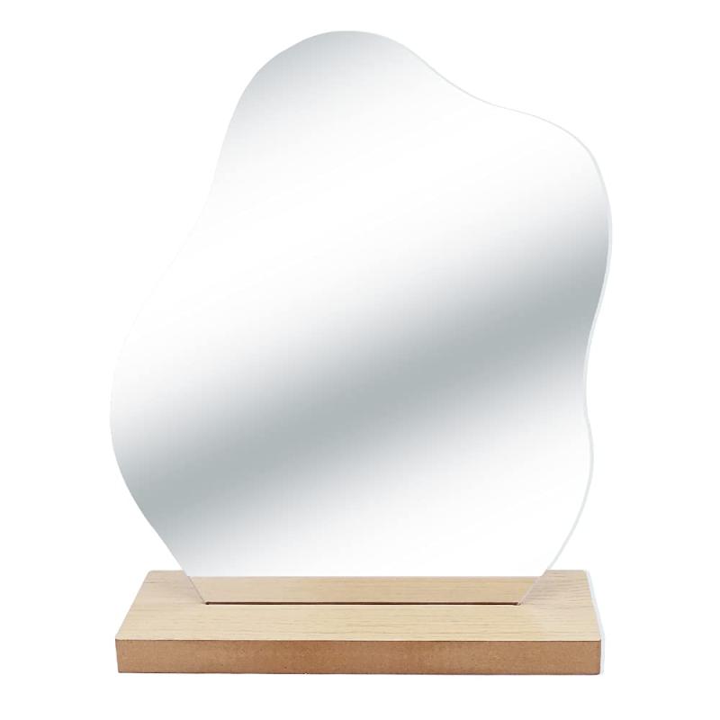ウッドスタンド付き ウェーブミラー 卓上鏡 SNS映え オシャレ インテリア オブジェ