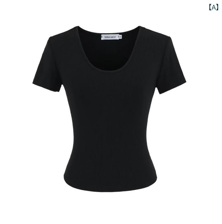 フォークBRのレディース トップス シャツ Vネック 半袖 Tシャツ ショートスリーブ 切り替え 接触冷感 ポリエステル スパンデックス ブラック グレー ブラウン セット パンツ ロングパンツ ハイウエスト ドローストリング テーパード スリムフィット 微喇叭 夏｜アングル2